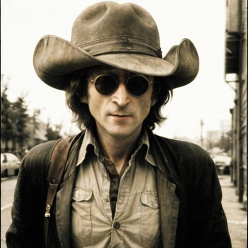 photo of Lennon_1980 dressed as a cowboy <lora:Lennon_1980:.8>